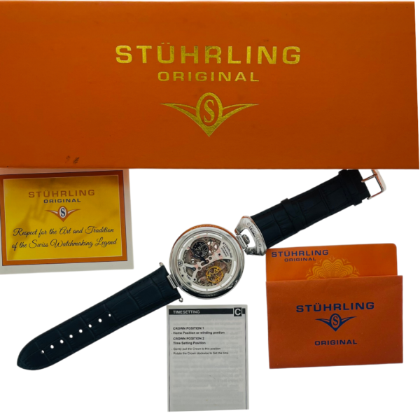 Stuhrling Original Mens Skeleton Watch Dial Automatic Watch with Calfskin Leather Band - Image 6